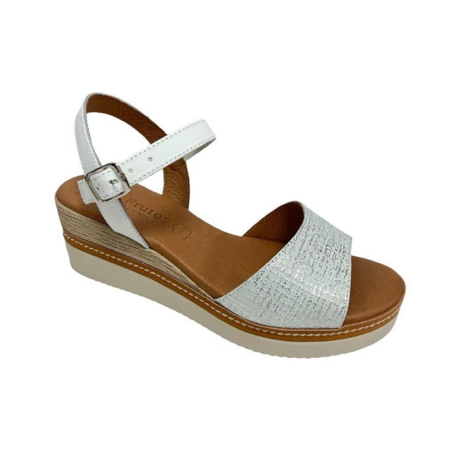 Femme Eva frutos | Evafrutos Nu Pieds Sandales 569 Blanc Argent