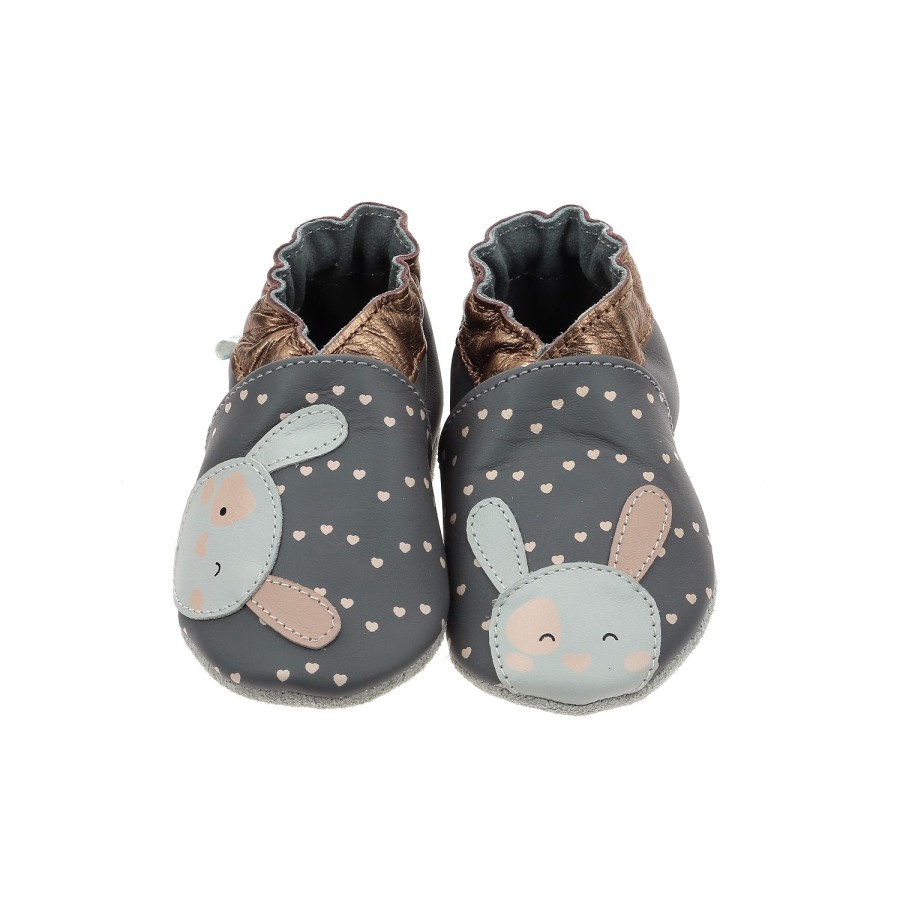 Enfant Robeez Chaussons | Robeez Chaussons Greeting Rabbit Gris