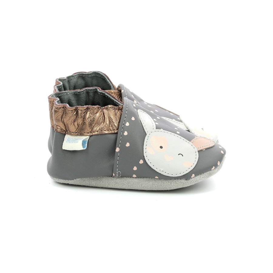 Enfant Robeez Chaussons | Robeez Chaussons Greeting Rabbit Gris