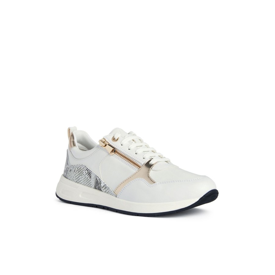 Femme Geox | Geox Baskets D35Nqa Blanc Or