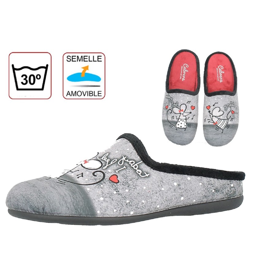 Femme Cabrera | Cabrera Chaussons Ca 3012 Genial Gris