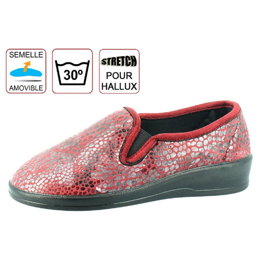 Femme Polyflex | Polyflex Chaussons 1641 2 Bordeaux Imprime