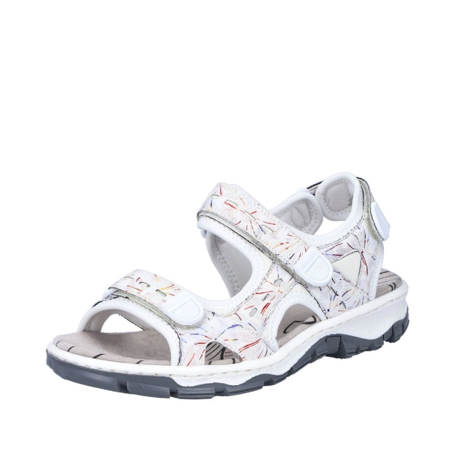 Femme Rieker | Rieker Nu Pieds Sandales 68872 Blanc Multicouleurs