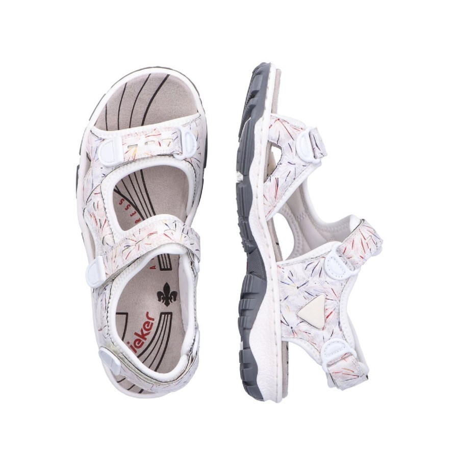 Femme Rieker | Rieker Nu Pieds Sandales 68872 Blanc Multicouleurs