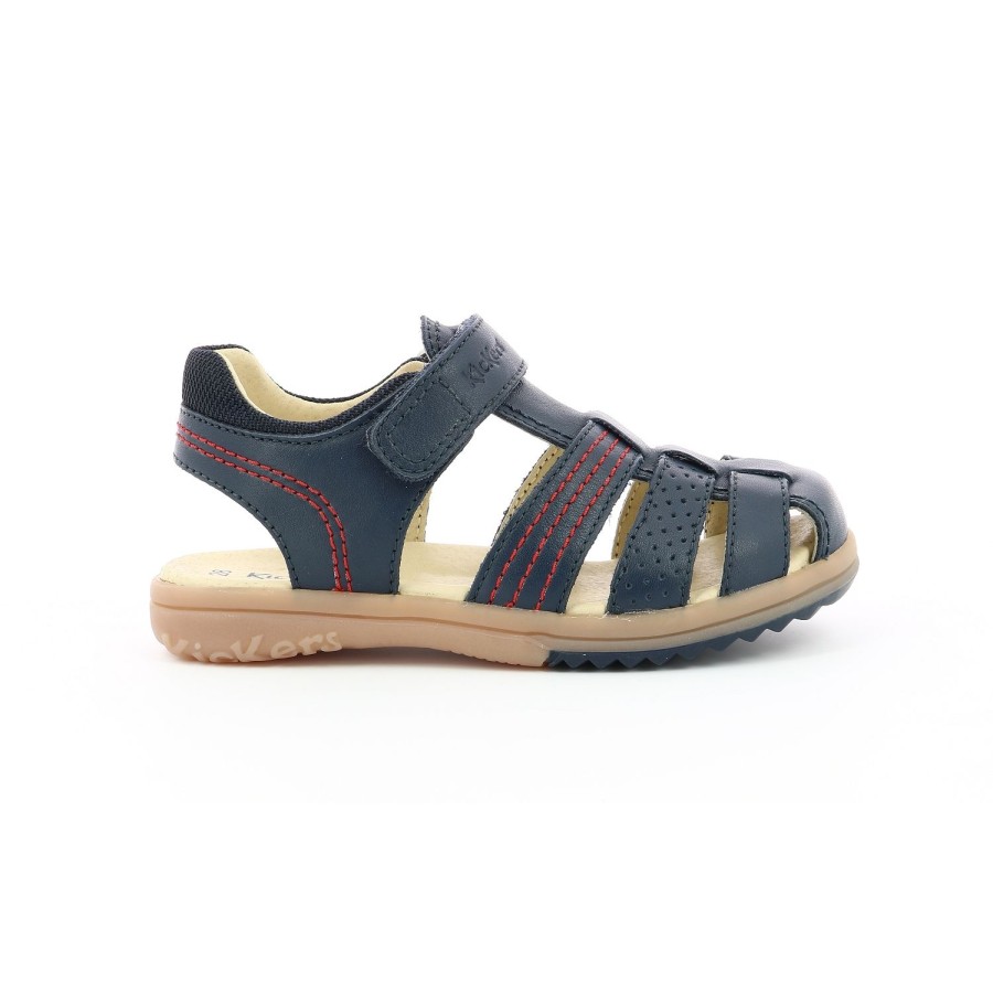 Enfant Kickers Sandales | Kickers Nu Pieds Sandales Platinium Marine