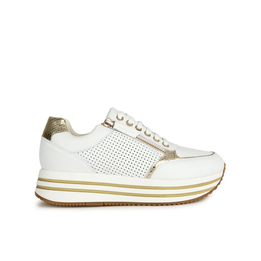 Femme Geox | Geox Baskets D35Qhe Blanc Or